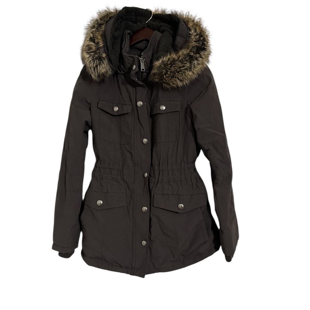 Apt 9 Fur Hooded Jacket Size Small color Dark Grey